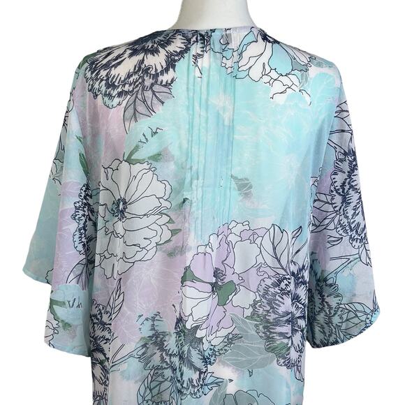Harlow & Rose Cover Up Women XL Blue Pink Floral Maxi Sheer Coastal Open Kimono - Picture 7 of 12